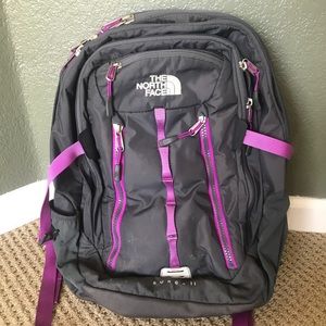 The North Face Grey and Purple Backpack